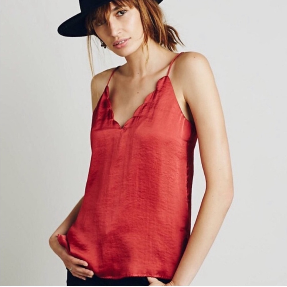 Free People Tops | Free People Sexy Silk Satin Camisole With Scalloped Neck Top.